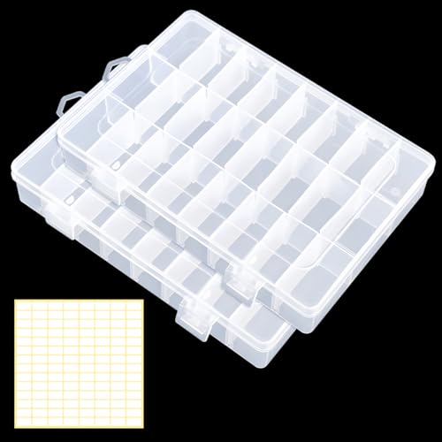 2 Piezas Caja Clasificadora Plastico con 24 Compartimentos Ajustables, Transparente Caja Organizadoras de Plastico, para Guardar Tornillos, Pendientes, Cuentas, Material de Oficina Ordenado