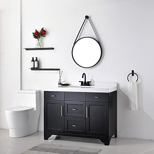 4 Inch 2 Handle Centerset Matte Black Lead-Free Modern Bathroom Faucet By Phiestina, 360 Swivel Spout 2-3 Hole Bathroom Vanity Sink Faucet with Copper Pop Up Drain and 2 Water Supply Lines, BF015-1-MB