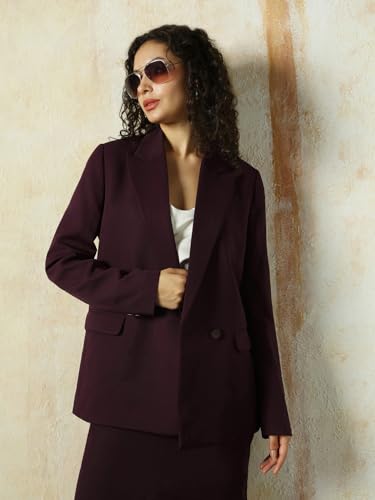 Image of High Star Women Solid Longline Length Oversized Notch Lapel Collar Full Sleeve Blazer