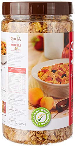 Image of GAIA Crunchy Real Fruit Muesli 1Kg Jar - The Deliciously Crunchy And Nutritious Breakfast Cereals| The Perfect Blend Of Crunch, Fiber-Rich Oats, Nuts, And Real Fruits (Pack of 3)