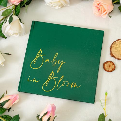 Image of Calculs Baby in Bloom Baby Shower Guest Book, Green | 8.5-inch square hardcover keepsake book, 32 blank sheets for messages and instant photos, pen included