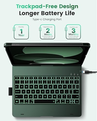 Image of typecase Flexbook Trackpad-Free Keyboard Case for iPad A16 11th /10th Gen | 360 Rotating, 11-Color Backlit Keys, Pencil Holder; Fits iPad A16 11″ (2025) & 10th Gen 10.9″ (2022), Midnight Green
