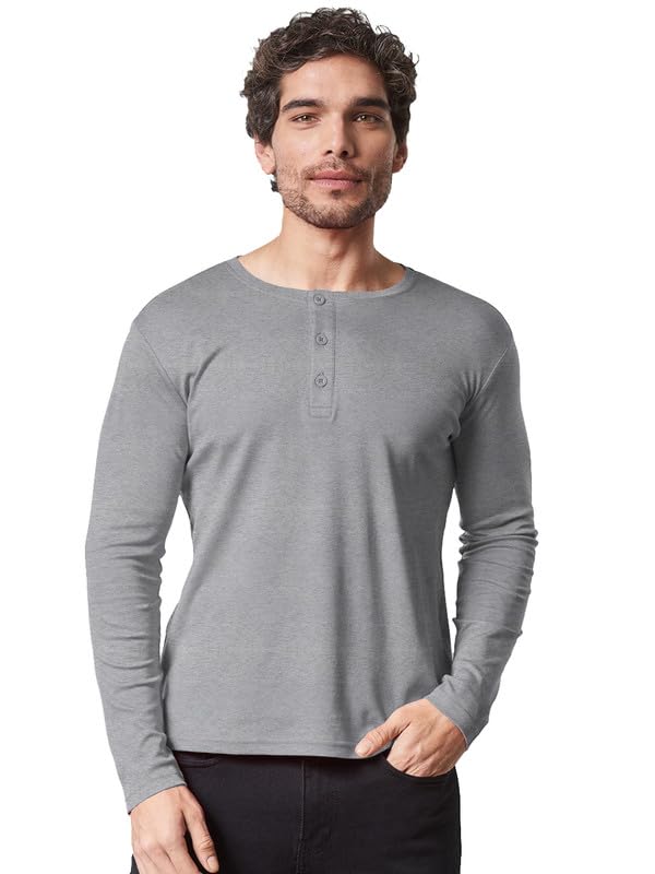 Image of LAZYCHUNKS Regular Fit Solid Super Combed Cotton Rich Henley Neck Full Sleeve Men's T-Shirt