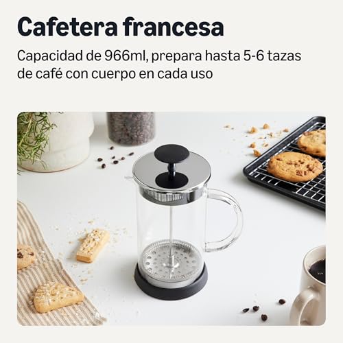 Amazon Basics Cafetera Francesa, 0,97L, Vidrio de Borosilicato, Libre de BPA, Piezas Desmontables Aptas para Lavavajillas - imagen 2
