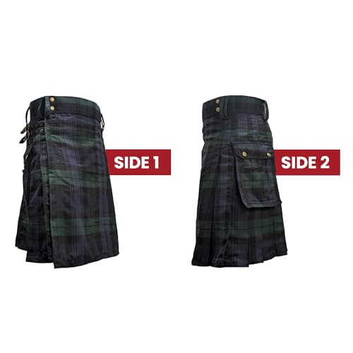UT Kilts Men's Standard Tartan Utility Kilt, Modern Scottish Kilt for Everyday Wear, Tactical Kilts with Adjustable Hip Straps & Cargo Pockets for Men, Black Watch, 40" Waist - Thumbnail 6