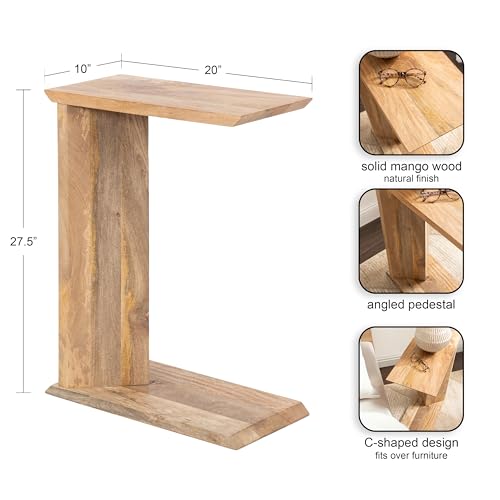 Kate and Laurel Thaxter Modern Mango Wood C-Table, 20 x 10 x 28, Natural Wood, Transitional Wooden C-Shaped Table for Use as Bedroom Nightstand or Living Room Decor by Kate and Laurel - Used condition - Image 2