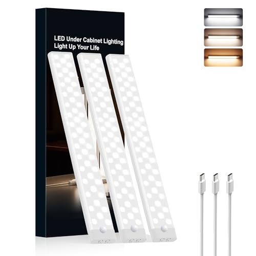 Image of Under Cabinet Lighting Wireless 3 Packs, 8inch Motion Sensor Light Indoor | Disassembled Rechargeable Closet Light Stick on, 3 Color Temps Under Counter Lights for Kitchen, Wardrobe, Bedroom