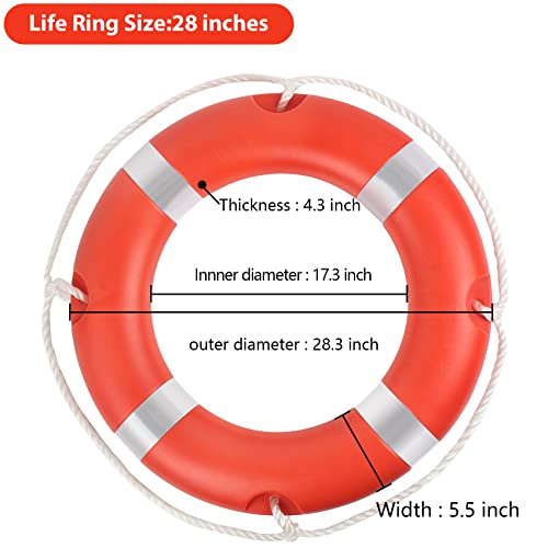 28" Life Ring,Boat Safety Throw Rings with White Reflective Strip & Grab Lines,Life Preserver Ring Life Buoy for Pool Boat with Water Floating Lifesaving Rope Ring Buoy Bracket(2 Pack) by BALAVA - Image 2