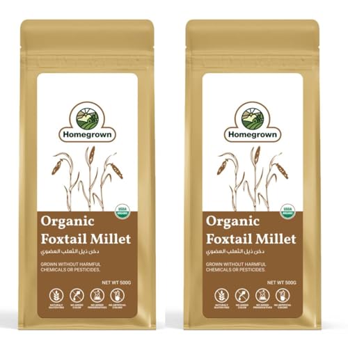 Homegrown Organic Foxtail Millet 1kg (Pack of 2 x 500g) | Kangni Grain | High Fibre & Slow Energy Release | Rice and Whole Wheat Alternative for Upma Khichdi & Pulao