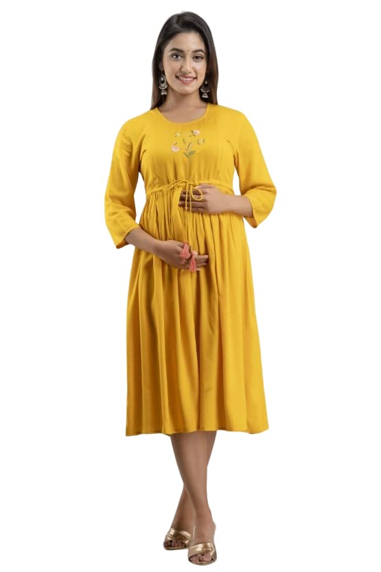 ATTiREZiLLA Women's Rayon Floral Embroidery Anarkali Maternity Feeding Kurti