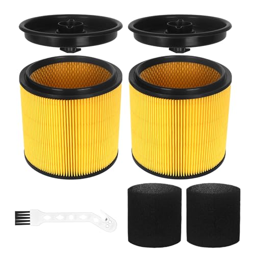 2 Pack VCFS Filters Replacement for Vacmaster Filter and Hart Shop Vacuum VCFS VWM510 VFB511B 0201 with 2 Foam Sleeve and 1 Brush