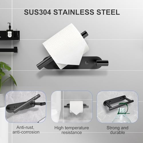 image for SetSail Toilet Paper Holder Adhesive or Screw-in Matte Black Bathroom 