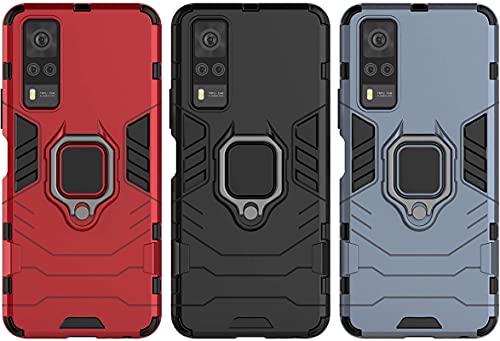 Image of FitSmart Protective Rugged Hybrid Robot Armor Hard Back Cover with Ring Kickstand Case for vivo Y31 / V2036 - Black