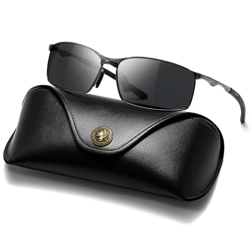 Image of SUNGAIT Ultra-Lightweight Polarized Sunglasses Men for Driving Fishing Golf, Rectangular Metal Frame with Spring Hinge