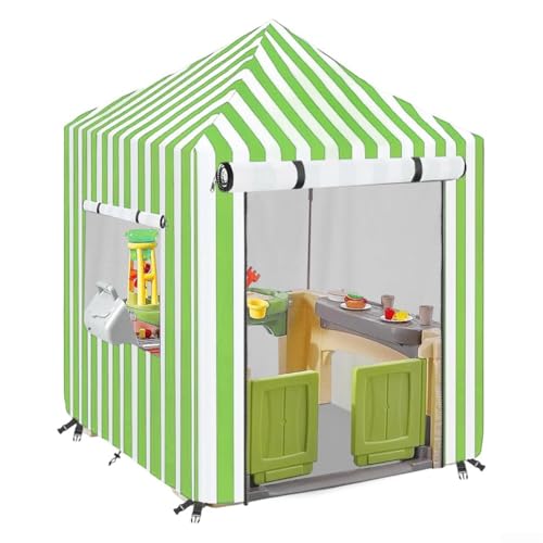 Feegow Playhouse Cover - Heavy Duty 210D Cover for Smoby Outdoor Playhouse, Waterproof & Sun Protective, Kids Play House Cover with Fastening Straps and Buckles(Green)