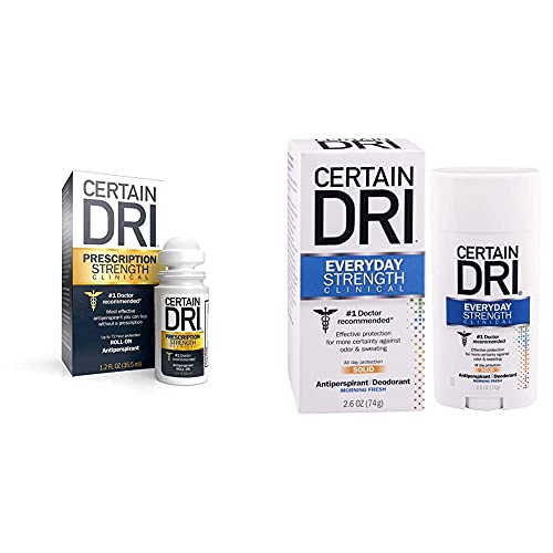 Certain Dri Prescription Strength Hyperhidrosis Treatment - 72 Hour Protection, 1.2oz + Everyday Strength All Day Protection Against Odor and Sweat, 2.6oz