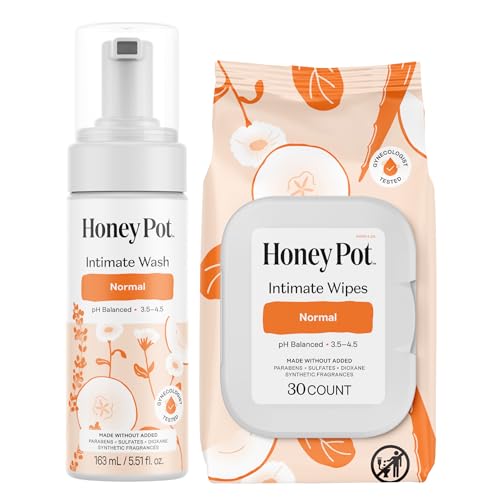 Image of The Honey Pot Company - Feminine Wash & Feminine Wipe Bundle - Includes Unscented Ph Balance Feminine Wash and Wipes for Women - Herbal Infused Feminine Care Products - Normal