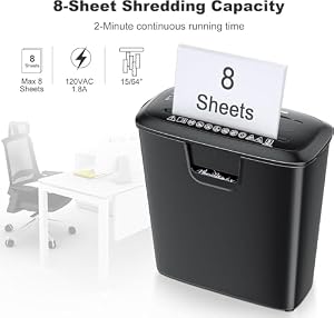 Bonsaii 8-Sheet Strip Cut Paper Shredder for Home, Shred CDs & Credit Cards — photo 2 of 6