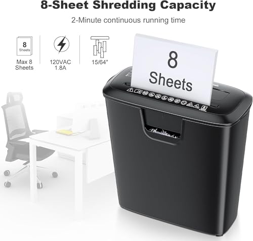 Bonsaii Paper Shredder for Home Use, 8-Sheet StripCut Home Office Shredder, CD/Credit Card Shredder Machine with Overheat Protection, 3.4...