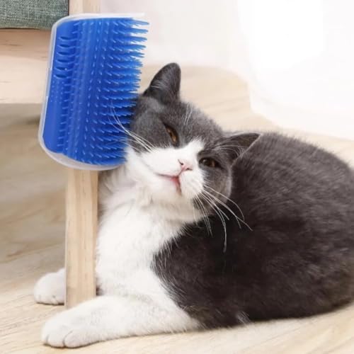 Escova de Parede para Gatos Massageador com Cerdas Macias Autolimpeza Disponível na Cor Azul Origina
