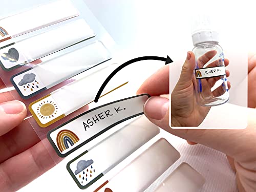 Riverwalk Original Boho Rainbow Design - Baby Bottle Labels For Daycare, Preschool, School Supplies - Waterproof Write-On Name Labels For Kids - Daycare Labels - All Purpose Labels - Pack Of 32 #TOP4