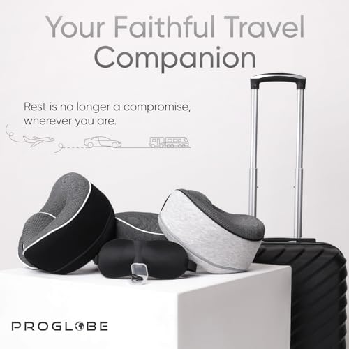 Proglobe Travel Neck Pillows for Airplanes, Sleeping Essentials for Long haul Flights, 360° Head Support, Car and Airplane Kit with 3D Contoured Eye Mask, Earplugs and Luxury Mesh Bag (Adult, Grey) by Proglobe - Image 7