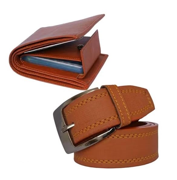 Men's Formal brown Color Wallet And Tan Color Belt (combo)-image-0
