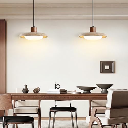 Suspension travertin style wabi-sabi et bois pour îlot de cuisine - 4