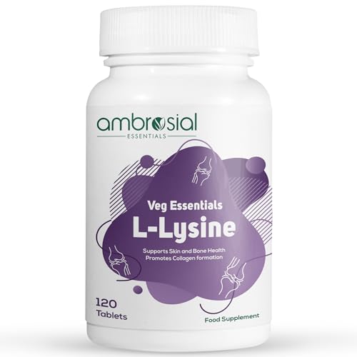 Ambrosial L-lisina | Tabletas de L-lisina de alta resistencia 500mg | Apoyo del sistema inmunológico y apoyo a la síntesis de colágeno | Aminoácidos esenciales para un estilo de vida activo (paquete