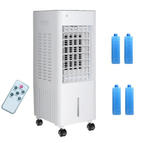 9L Climatizador Evaporativo Humidificador Bajo Consumo, 65W Enfriador de Aire Portátil, con Pantalla LED Control Remoto Temporizador Oscilación 3 Velocidades 24x23.5x60 cm(Remote)