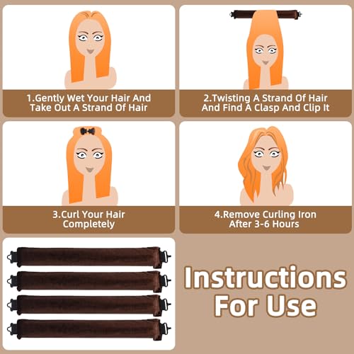 Toaren 4 Piezas Unidades de Rizos de Pelo Sin Calor,Rizadores para Dormir,Rizador de Pelo Sin Calor con Gancho para Cabello Largo y Medio para Todo Tipo de Cabello,Herramientas de Peinado Bricolaje - imagen 7