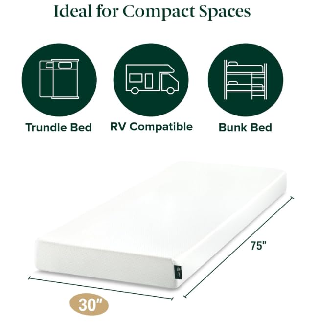Image of Zinus 6 Inch Narrow Twin Green Tea Memory Foam Mattress, Medium Firm Feel | Pressure-Relieving Comfort & Full-Body Support, Naturally Fresh, CertiPUR-US & OEKO-TEX Certified Safe Materials