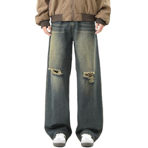 Baggy Jeans Men Distressed Vintage Wide Leg Jeans Men Washed Ripped Parachute Streetwear for Skater Jean