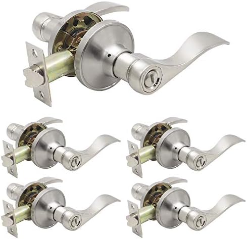 Knobonly 5 x Privacy Door Handles Lever Keyless Brushed Nickel Right Or Left Handed Bed/Bathroom Door Leverset
