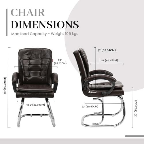 Image of GOYALSON Leatherette Double Cushion Office Guest Chair Sleek, Comfortable Seating for Visitors in Lobby, Reception (1, Coffee, Double Pipe Chrome Steel Frame)