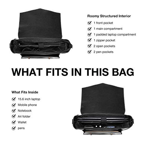 ECOSUSI Backpack for Women Briefcase Messenger Laptop Bag Vegan Leather Satchel Work Bags Fits 15.6 inch Laptops, Black3