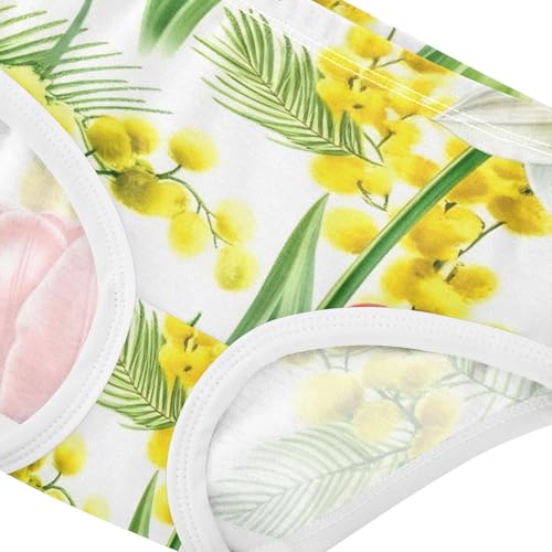 Yellow Flowers Red Tulips White Little Girl Panties Toddler Underwear Floral Cotton Print Kids Briefs Undies 2t4
