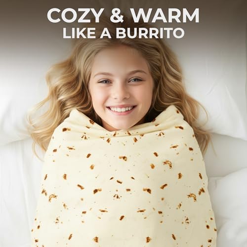 Image of Zulay Kitchen Extra Large Burritos Tortilla Throw Blanket - Wrap Yourself Like a Giant Taco! Double-Sided, Funny & Ultra Cozy Novelty Blanket, Super Soft 285 GSM Flannel, 60 Inches