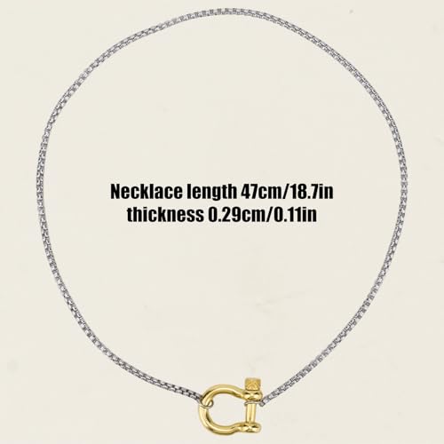 Carabiner Necklace, 18.7 in Two Tone Buckle Pendant Necklace Charm Silver Stainless Steel with Heavy Screw Anchor Shackle Foxtail Chain Jewelry for Women Men2