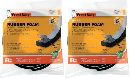 Image of Frost King Available R534H Sponge Rubber Foam Tape 5 /16-Inch, Black, 3 /4 inch W, 5 /16 inch T, 10 ft L (Pack of 2)