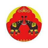 KOCHSA Nappe de table ronde décorée avec motif d'éléphant représentant une culture indienne - Imperméable - Pour salle à manger intérieure et extérieure - Pour table de 122 à 142 cm - Taille L