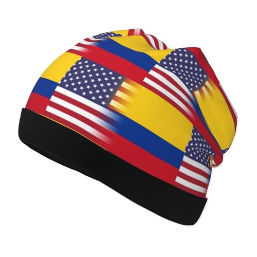 American Flag and Colombian Flag Kids Leisure Elastic Knitted Hat Junior Large Size Knit Cap Child Beanie Black 5