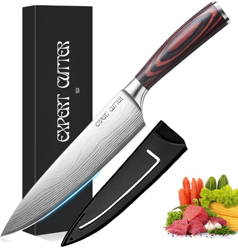 EXPERT CUTTER 8-inch Chef Knife with Brown Pakkawood Handle