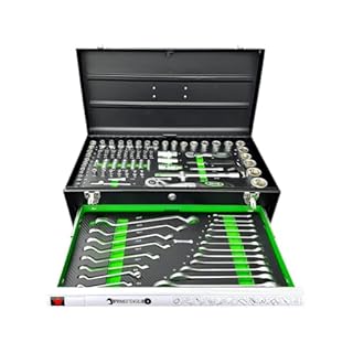 PrimeUtensili Cassetta Attrezzi Portatile con 143 Pezzi, Metallo, 3 Scomparti, Nero e Verde, 45x20x21 cm, Set Completo di Utensili per Riparazioni
