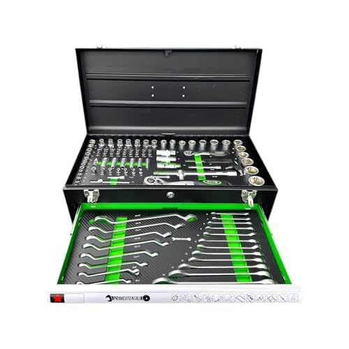PrimeUtensili Cassetta Attrezzi Portatile con 143 Pezzi, Metallo, 3 Scomparti,
