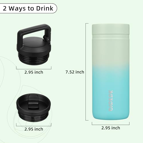 Image of BJPKPK 20 oz Insulated Travel Water Bottle, Coffee Tumbler Stainless Steel | Double Wall Vacuum, Leakproof, Thermal, Keeps Hot /Cold, BPA Free, Dishwasher Safe, Spill Proof, Wide Mouth, 2 Lids, Mint