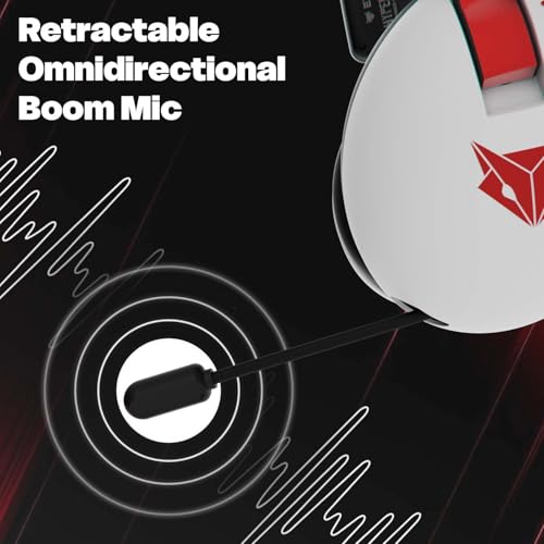 Image of EvoFox Hyperion Gaming Headphones with Mic - White, 50mm Drivers, Immersive Surround Sound, Retractable Mic, Wired (3.5mm + Type-C), Inline Controls, Durable Build with Over Ear Swappable Ear Pads