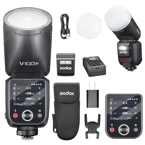 GODOX V100S U Flash V100-S USA 100w Round Head Touchscreen TTL Flash for Sony 2.4G Wireless with External Flash and Global Shutter Flash Sync 1/80000s Built-in 2980mAH Li-ion Battery(USA Version) Red