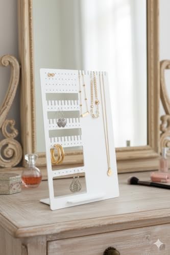 Image of Ashani Creation White Acrylic Jewelry Organizer Stand Earring, Necklace & Bracelet Holder Display Rack for Women Modern Acrylic Jewelry Storage Stand with Hooks & Slots (White JW Organizer Pack Of 1)