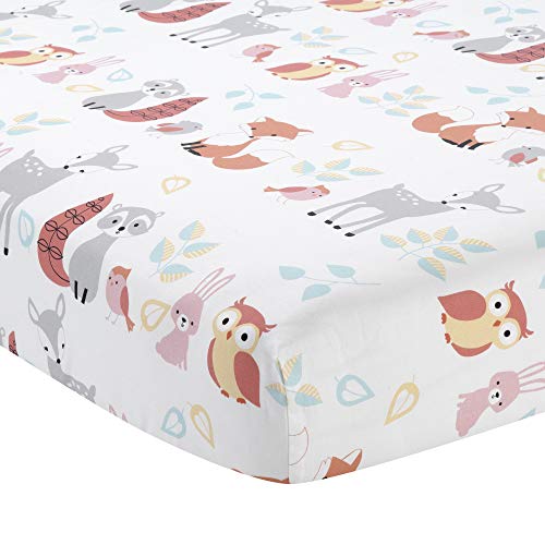 Image of Lambs & Ivy Little Woodland Animals Fitted Crib Sheet, White